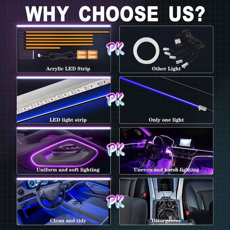 WEBUPAR Acrylic Interior Car Lights, Car Accessories 10 in 1 Car LED Strip Lights with APP Control, 175 inches 593 LEDs Fiber Optic Lights, RGB Neon Car Lighting - Image 2